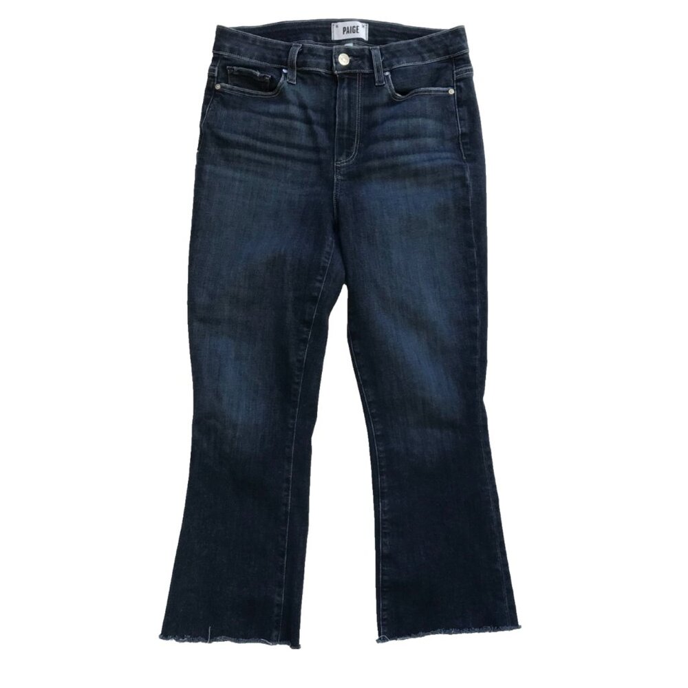 Paige Colette Crop Flare Jeans Womens 29 Blue Shipwreck High Rise Raw Hem Denim - Picture 5 of 15